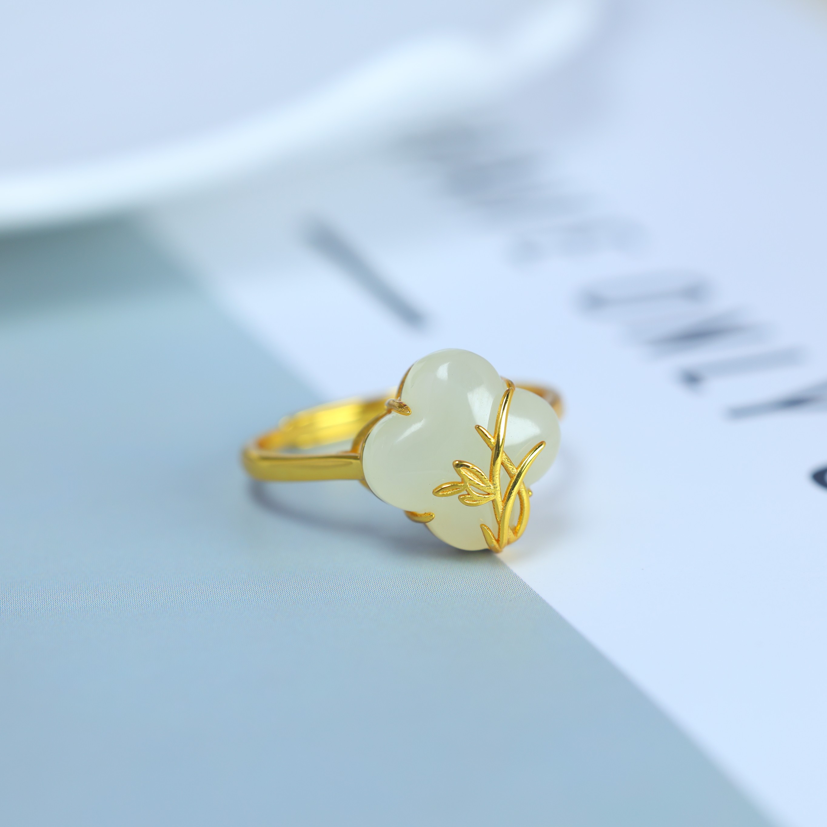 S925 silver inlaid Hetian jade ring 1027