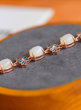 s925银镶和田玉蛋面手链