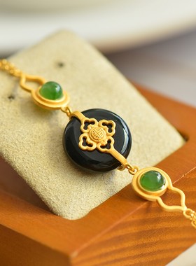 s925银镶和田玉塔青平安扣手链