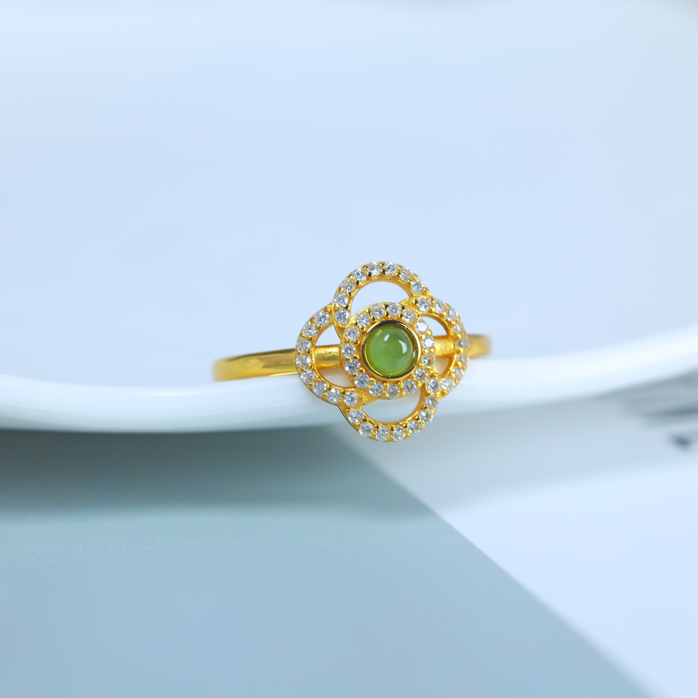 S925 silver inlaid Hetian jade jasper hollow ring 11110
