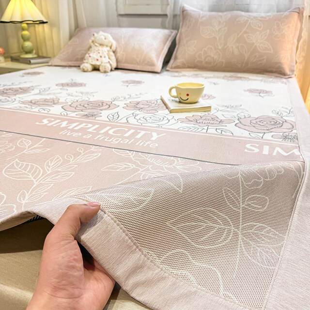 Summer ice silk cool mat three-piece set cool bed sheet student dormitory single summer soft mat foldable summer cool mat