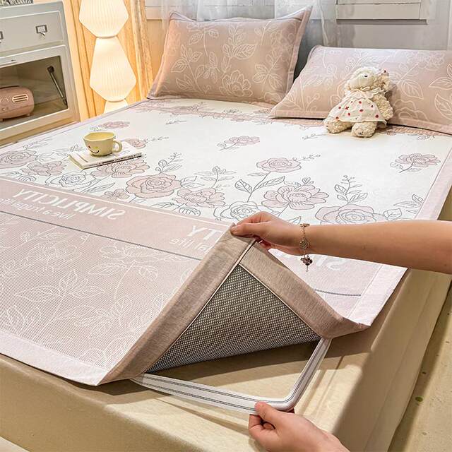 Summer ice silk cool mat three-piece set cool bed sheet student dormitory single summer soft mat foldable summer cool mat