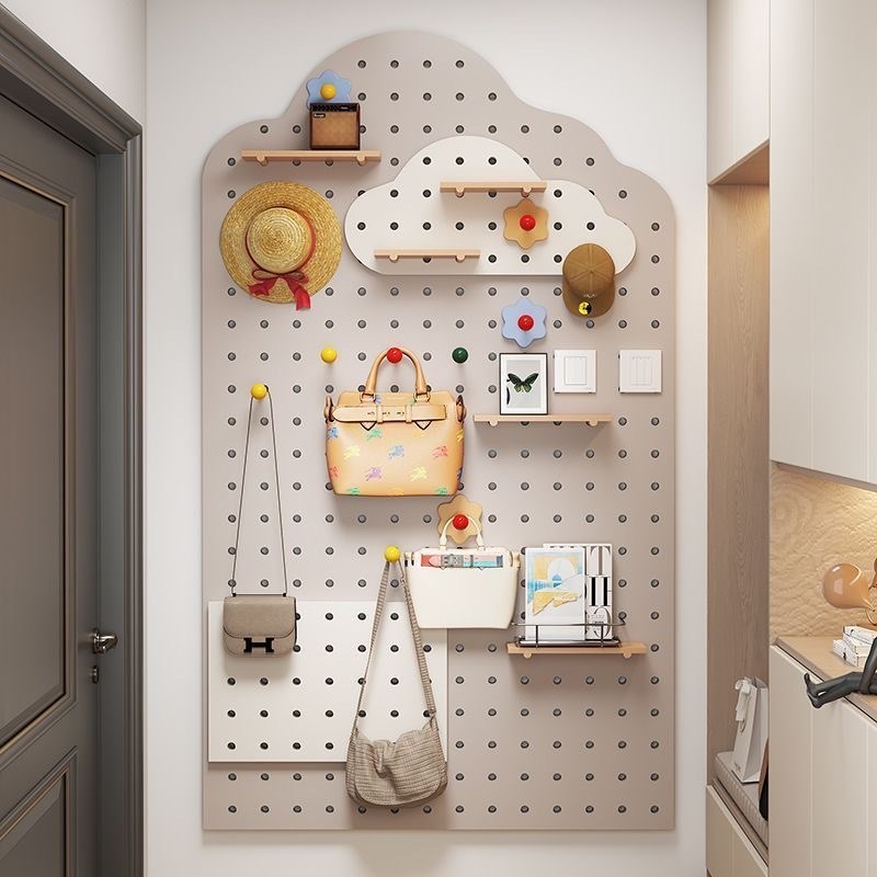 Hole board wall storage rack solid wood board decorative wall display rack wall O partition storage indoor storage rack