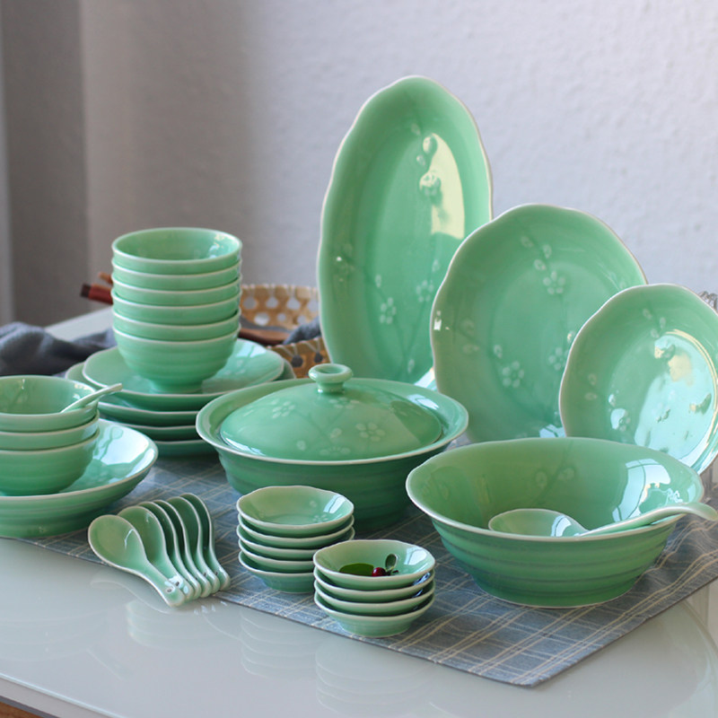 龙泉青瓷餐具瓷器套装春色满园创意日式家用N碗盘碟筷个性陶瓷礼,淘宝优惠券,粉丝福利购,淘宝优惠卷
