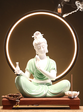 现货速发新中式灯圈灯饰观音菩萨佛像摆件创意倒流香家用客厅玄关
