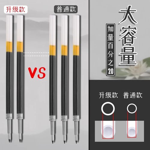 100支按动笔芯筒装按动式中性笔芯0.5黑色子弹头学生用刷题粗管大容量按压式替换替芯碳素水性黑笔心送晨光笔 - 图1