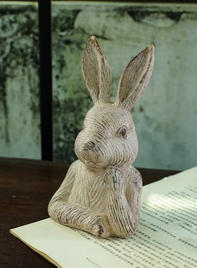森系田园木纹半身兔子树脂像雕塑动物装饰花O园阳台摆件创意乔迁