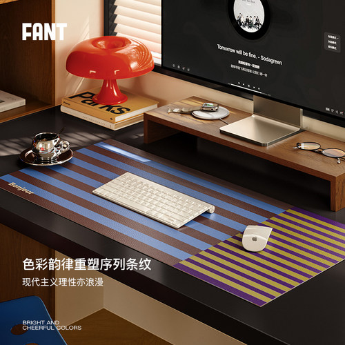 柯布印象中古条纹超大号鼠标垫女生高颜值轻奢高级感键盘垫桌面垫 - 图1
