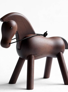 木马 胡桃木实木摆件创意礼品木质生肖丹麦北欧木偶玩偶家居装饰