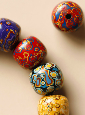 多彩大漆老型珠嵌彩贝手串脱胎漆檀木佛珠彰髹念珠手工艺漆器1104