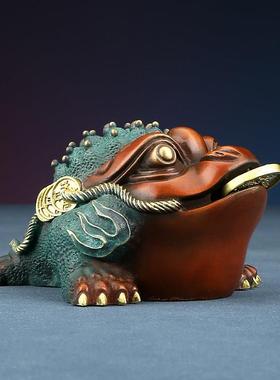 铜欣祥 创意彩铜金蟾车摆件家装饰品玄关办公室玄关电视柜摆件