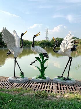 户外玻璃钢彷真动物仙鹤雕塑花园庭院小区水池造景白鹭装饰品摆件