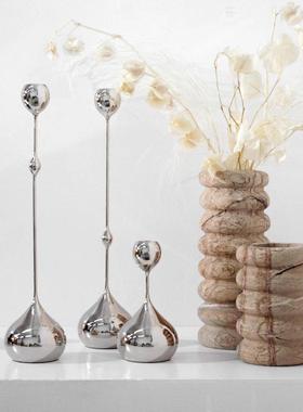 水滴银色烛台摆件轻奢现代创意电镀金属装饰客厅餐厅北欧饰品摆件