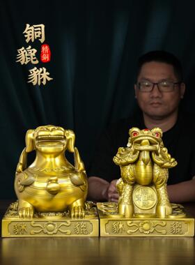 大号铜貔貅摆件一对镇宅皮丘全铜客厅入户门聚财装饰品乔迁工艺品
