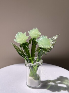 琉璃创意仿真玫瑰花玻璃摆件办公室桌面植物盆栽装饰品礼物花束摆