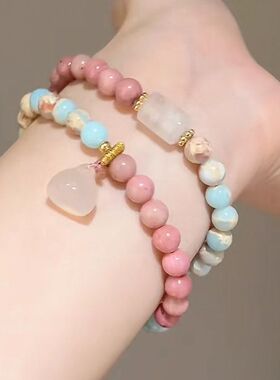新款寿山石双圈手串女新中式手链叠戴串珠小众轻奢精致手饰品