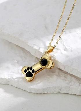跨境爆款骨头萌宠脚印投影项链100种语言我爱你彩色照片定 制礼品