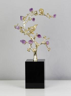 轻奢金色装黄铜客KF-M514树枝紫水晶摆件样间厅玄关装饰摆设招财