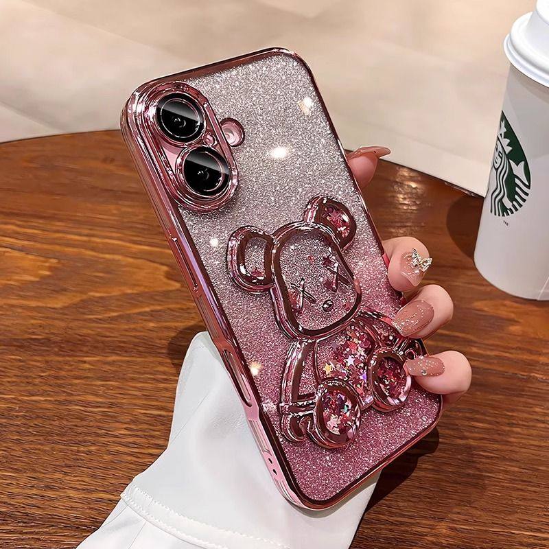 iPhone16Promax手机壳新款流沙熊苹果15带镜头膜14电镀软壳13全包,淘宝优惠券,粉丝福利购,淘宝优惠卷