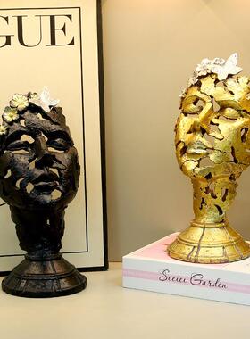 废墟风镂空人脸雕塑摆件欧式家居客厅酒柜桌面装饰品艺术树脂摆设