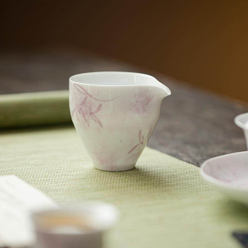 白瓷手绘兰花公道杯手工陶瓷薄胎分茶器日式均杯匀杯茶道配件,淘宝优惠券,粉丝福利购,淘宝优惠卷