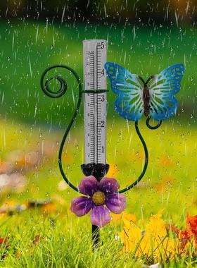 户外铁艺雨量计花园庭院装饰地插摆件园林草地装饰品雨水测量器