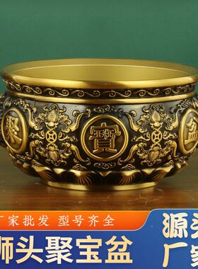 铜狮头聚宝摆件家居办公室工艺品聚宝盆盆聚221黄宝缸店铺开礼业