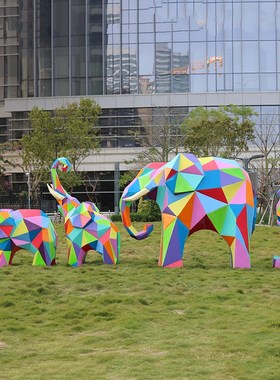 户外动物园林景观仿真几何块面大象雕塑公园小区庭T院草坪装饰摆