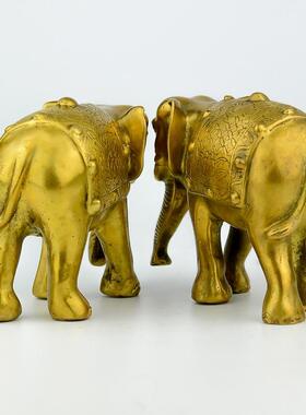 精工铜器纯铜花象仿古工艺品大象新年家居客厅摆件
