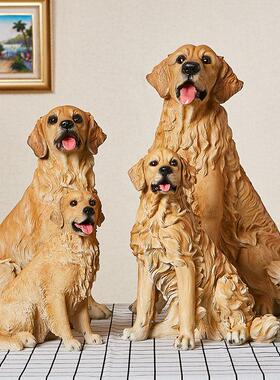 创意款动物雕塑树脂工艺品仿真金毛犬摆件看门狗模型客厅家居摆件