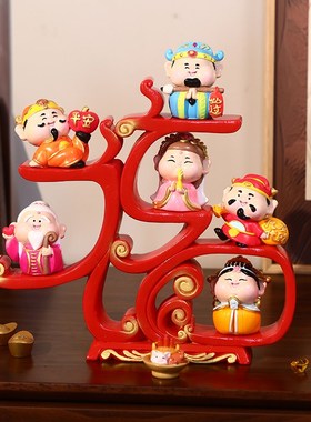 欢喜小神仙财神招财摆o件客厅玄关酒柜电视柜福字装饰开业乔迁礼