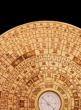 桃木罗盘高精度专业随身携带三元三合综合盘实木指南针罗经仪摆件