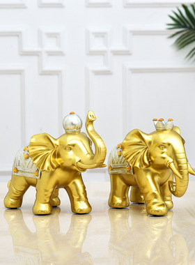 轻奢家居装饰婚庆乔迁开业礼品欧式皇冠情侣象创意桌面树脂摆件