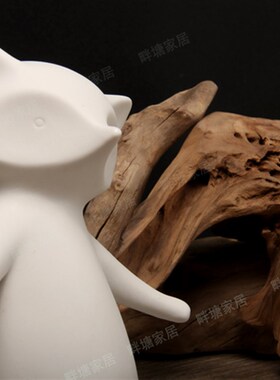 狐狸陶瓷摆件银狐家居装饰摆件白陶动物卧室装饰儿童房装饰工艺品