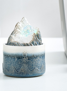 桌面装饰流水招财小摆件山水喷泉景观时来运转办公室风水轮茶宠礼