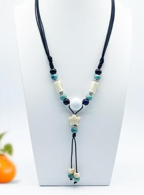 景德镇陶瓷不掉色热销项链新中式民族风毛衣链古风编织绳长款颈链