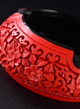 扬州漆器烟灰缸剔红雕漆中式办公室家用现代客厅茶几创意元旦摆件