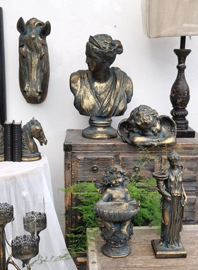 欧洲复古雕塑工艺品摆件人物天使古铜金雕刻文艺复兴系列展会样品