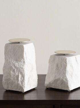 代RZB-2691样板间餐厅蜡餐桌复石头烛烛台摆件高级感装现饰古品摆