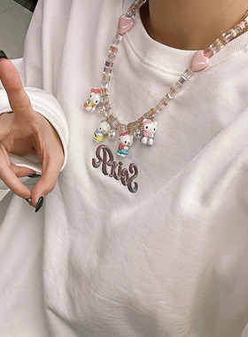 锁骨链甜心少女水晶串珠kit项链