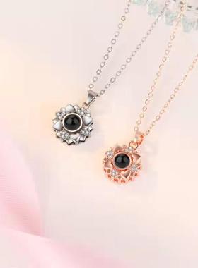 欧美跨境100种语言我爱你简约百搭投影项链女情人节礼物