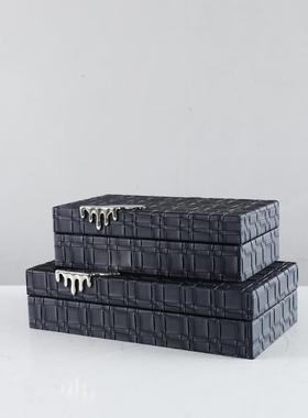 现代简约木质皮革水滴首饰盒样板间衣帽间家居卧室玄关装饰盒摆件