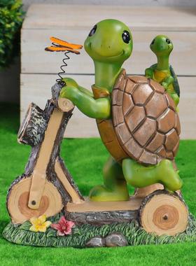 太阳能灯树脂盆景乌龟骑车庭院LED小夜灯摆件可爱小乌龟花园装饰