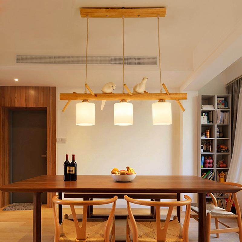 北欧创意个性餐厅三头LED日式吊灯实木吧台卧室餐桌小鸟吊灯,淘宝优惠券,粉丝福利购,淘宝优惠卷