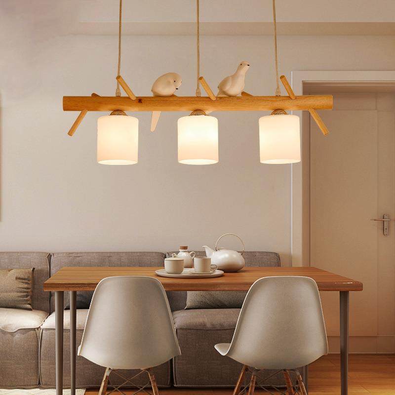 北欧创意个性餐厅三头LED日式吊灯实木吧台卧室餐桌小鸟吊灯,淘宝优惠券,粉丝福利购,淘宝优惠卷