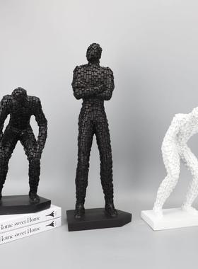 现代简约创意树脂马赛克人物摆件办公室样板间家居客厅桌面装饰品