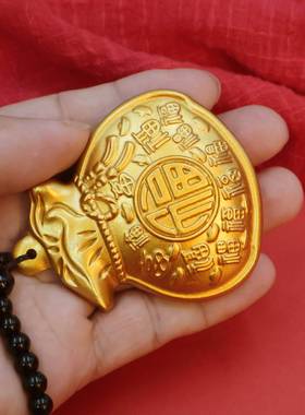 招财福袋手把件手中有钱实心黄铜手上把件铜日进斗金钱袋挂件礼品