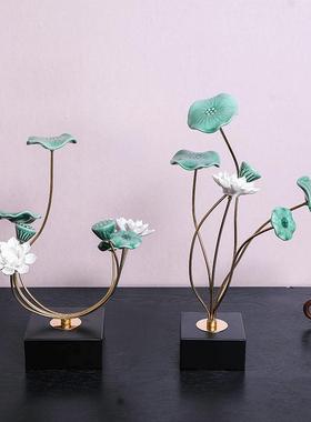 陶瓷工艺品创意礼品样板房现代荷叶花家居办公室软装饰品