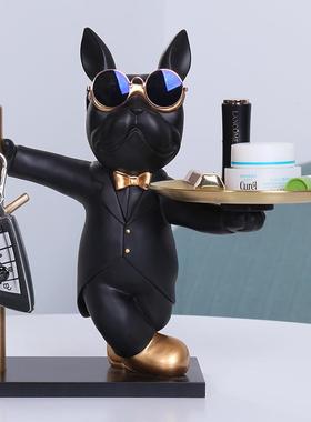 货源家居收纳卡通法斗犬摆件钥匙架托盘客厅装饰品树脂工艺品