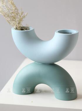 简约现代U型树脂花瓶花器摆件北欧风样板间客厅电视柜餐厅装饰品